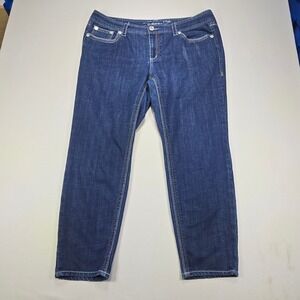 Seven7 Luxe Jeans Straight Leg Embellished Contrast Stitch Dark Blue Womens 20